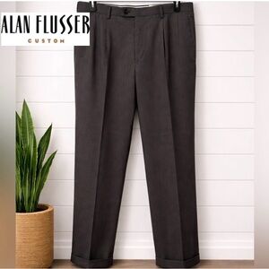 💙👉 NWT Alan Flusser Dress Pants 34x34 Gray | Classic Tailored Slacks Cuffed Hem